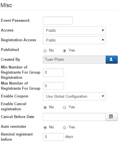 Misc settings