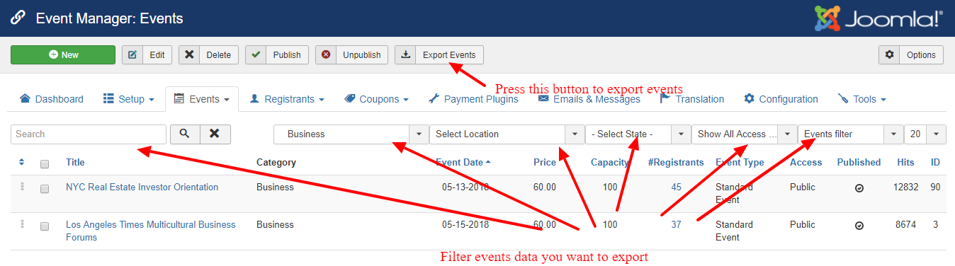 Export Events