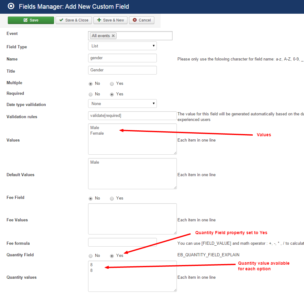 Sample Custom Quantity Field