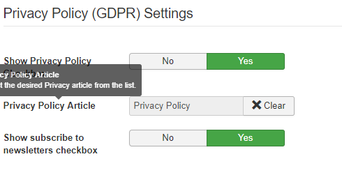 GDPR settings