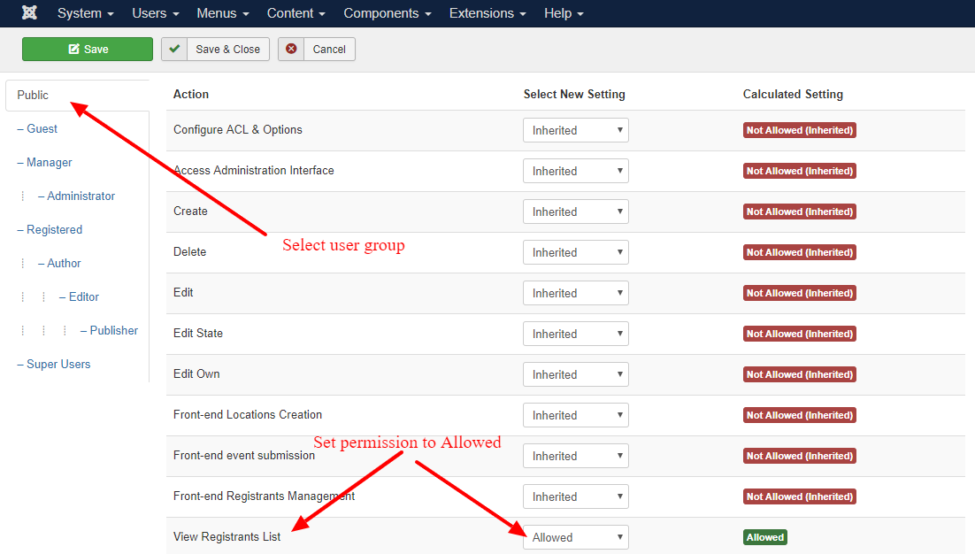 View registrants list permission