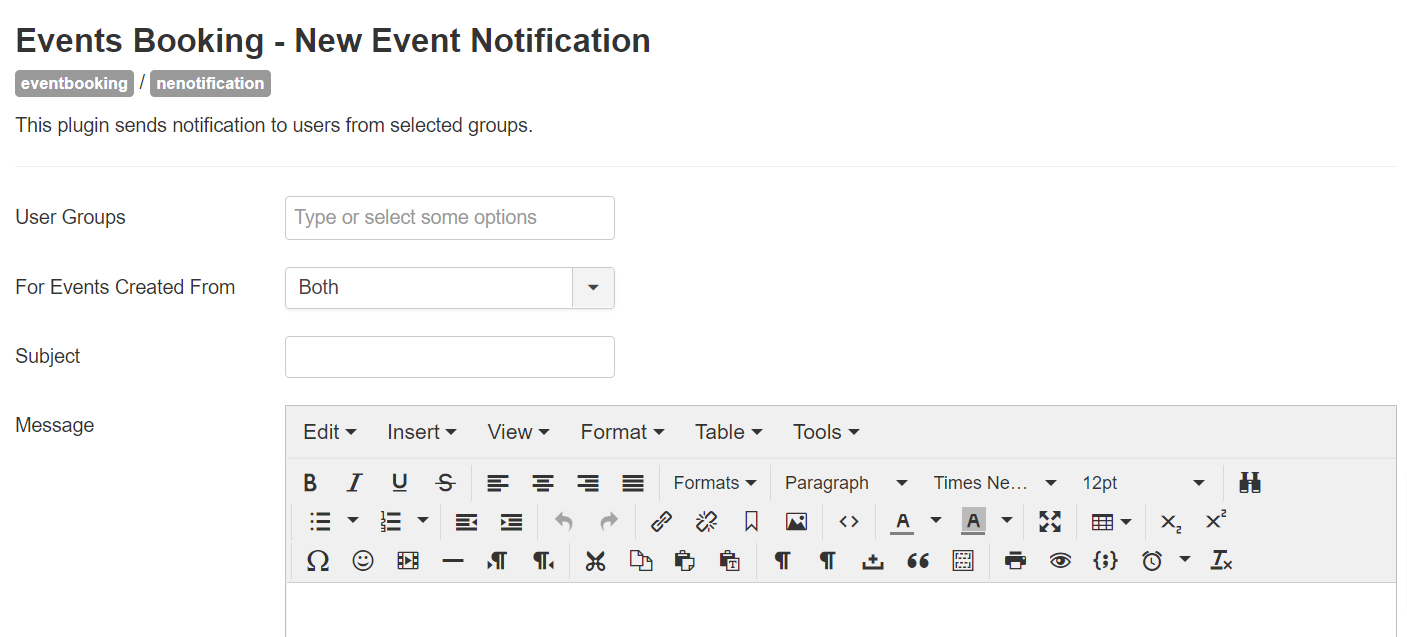 New Event Notification Plugin Parameters