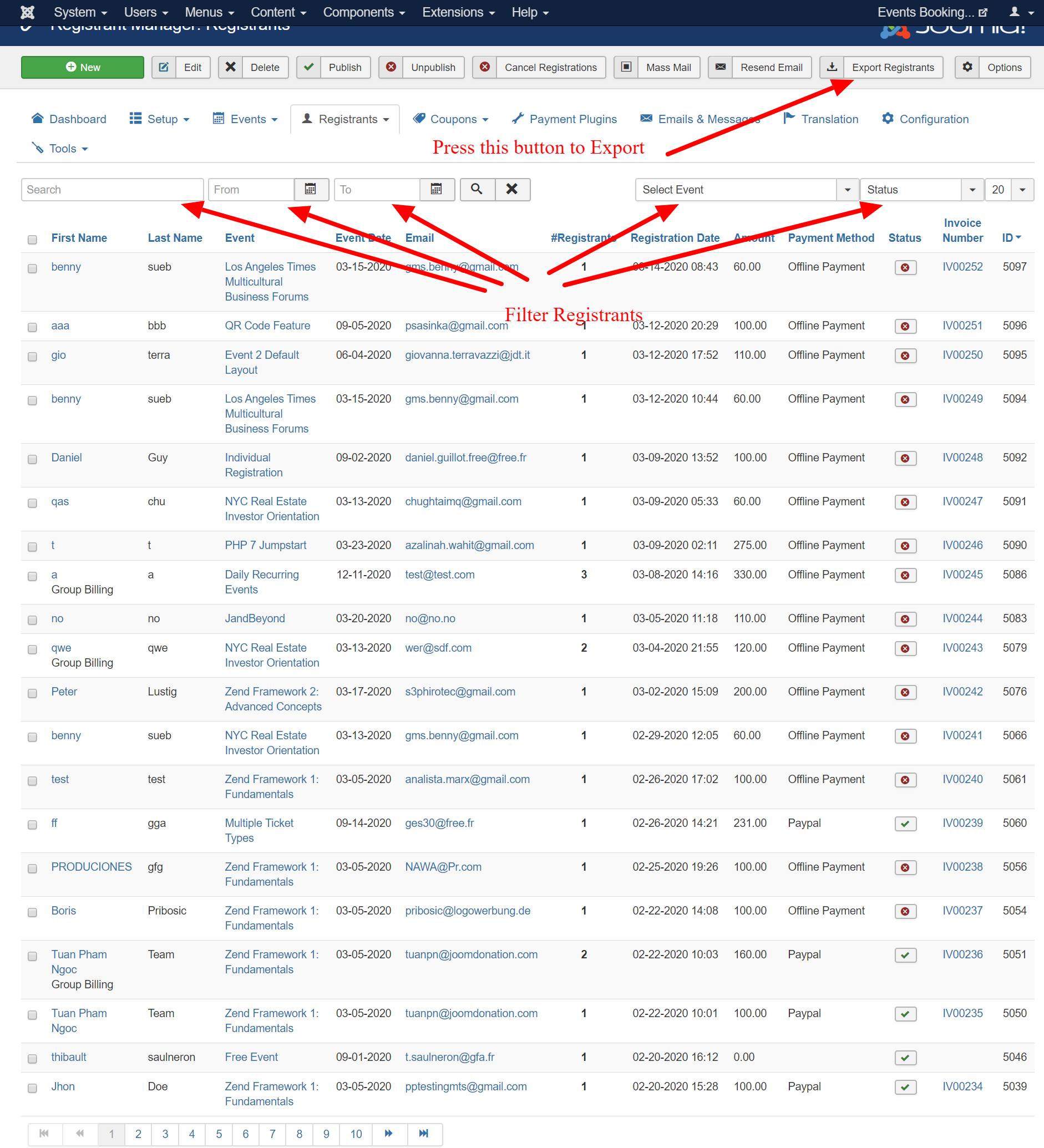 Export Registrants