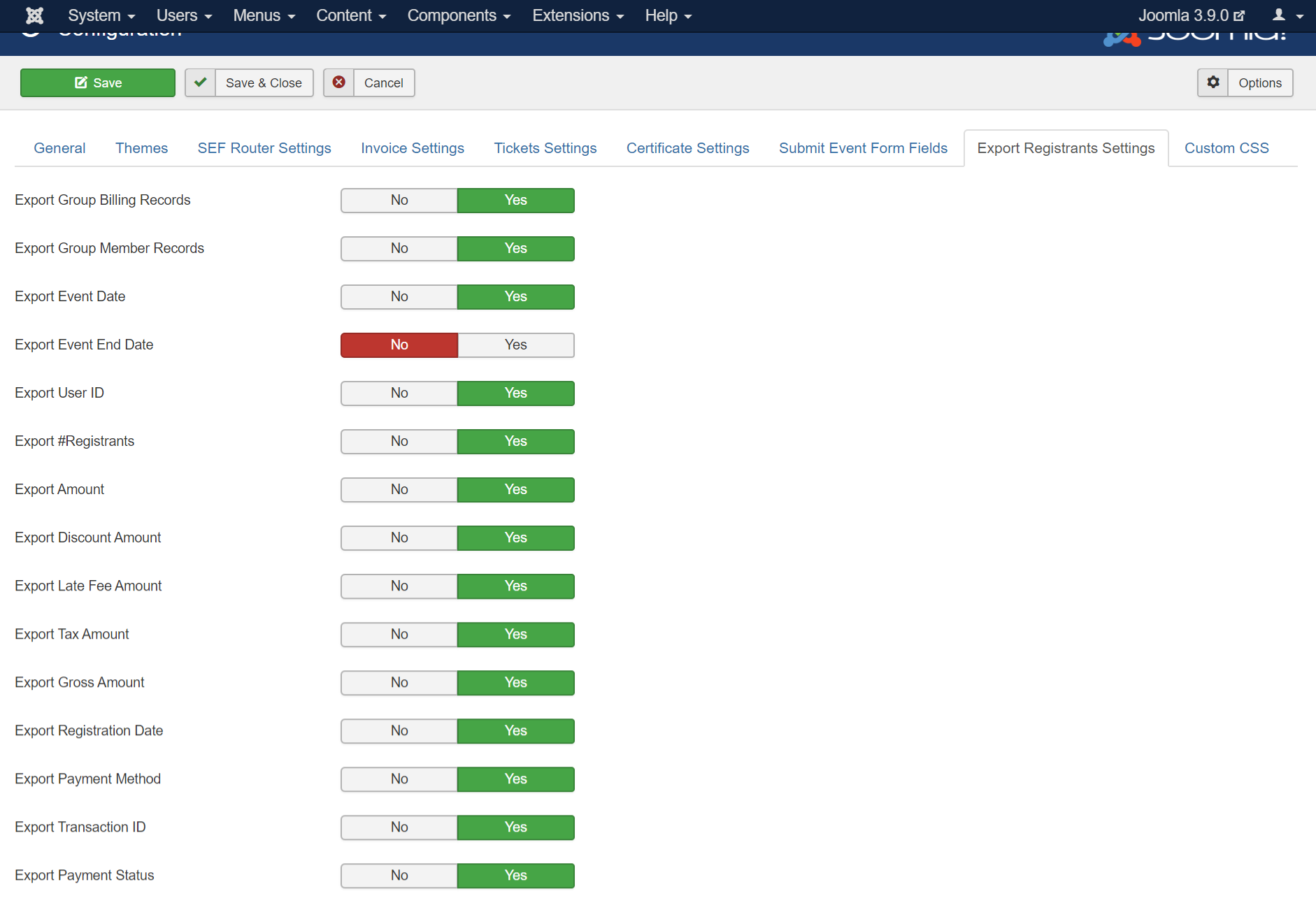 Export Registrants Settings