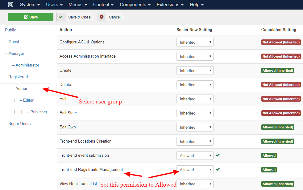 Registrants Management permission settings