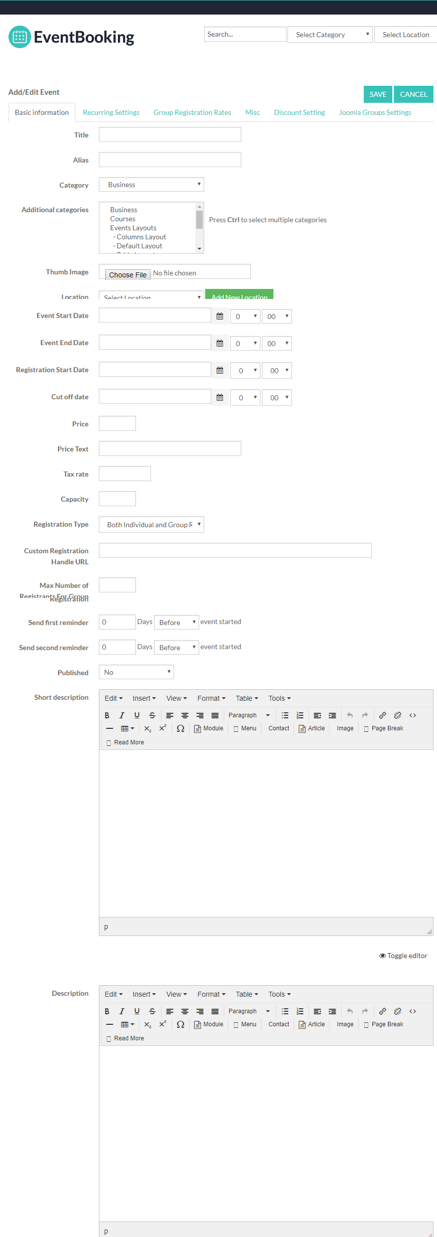 Submit event default layout