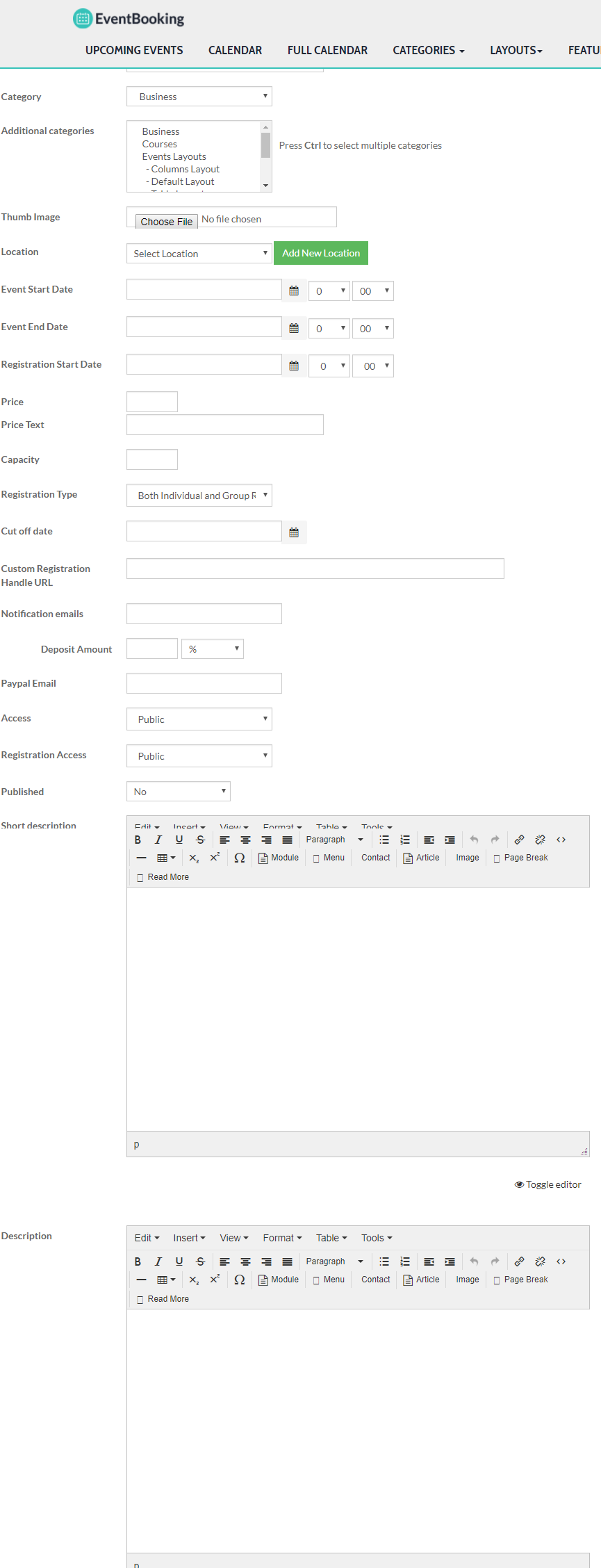 Submit event simple layout