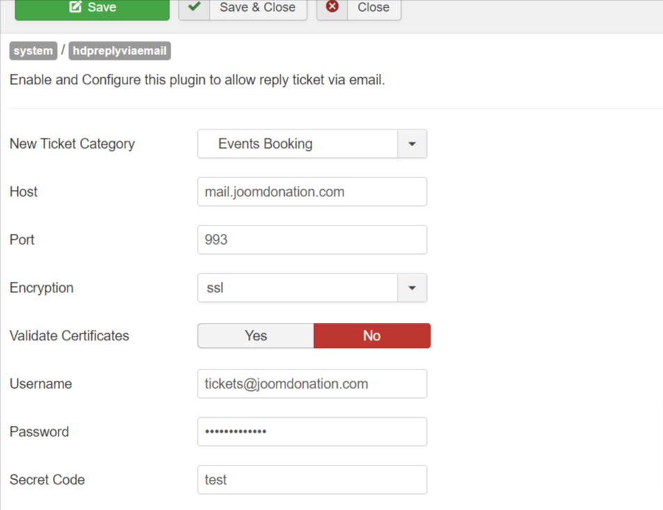 Reply Via Email Plugin Parameters