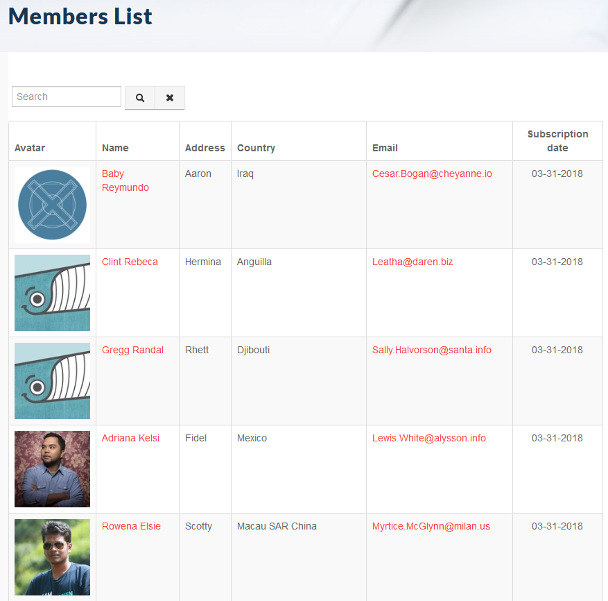 Members List Default Layout